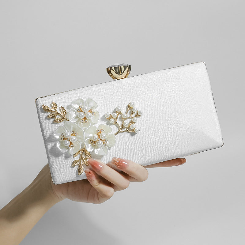 Floral Evening Clutch Bag with 3D Pearl Embellishments