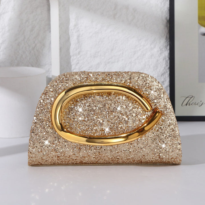 Glitter Evening Bag Sparkly Party Clutch Purse with Metal Ring Detail