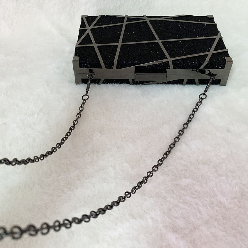 Geometric Glitter Hard Box Clutch Evening Party Prom Handbag