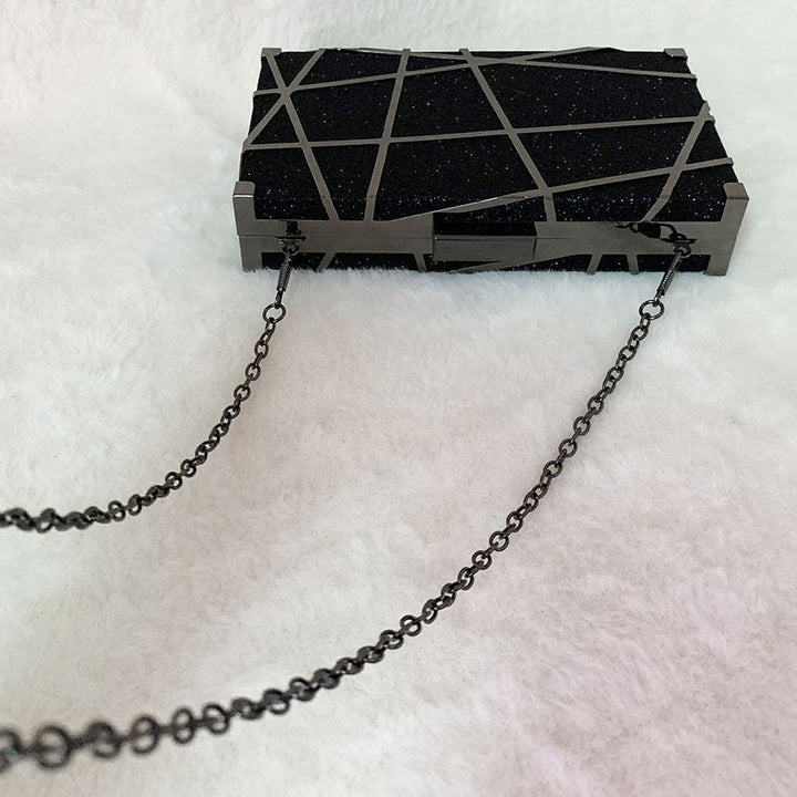 Geometric Glitter Hard Box Clutch Evening Party Prom Handbag