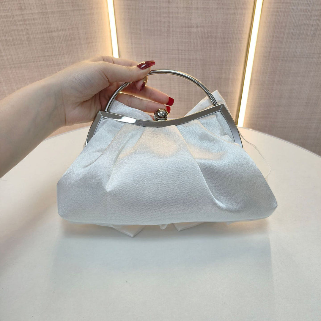 Chic Satin Bow Evening Bag Prom Party Clutch with Ring Handle
