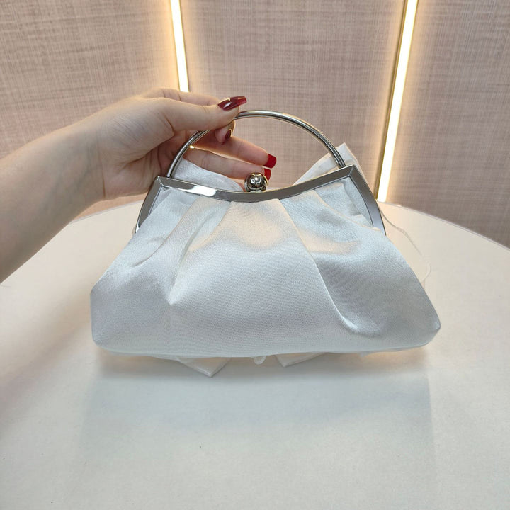Chic Satin Bow Evening Bag Prom Party Clutch with Ring Handle