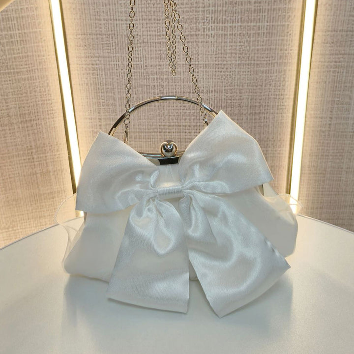Chic Satin Bow Evening Bag Prom Party Clutch with Ring Handle