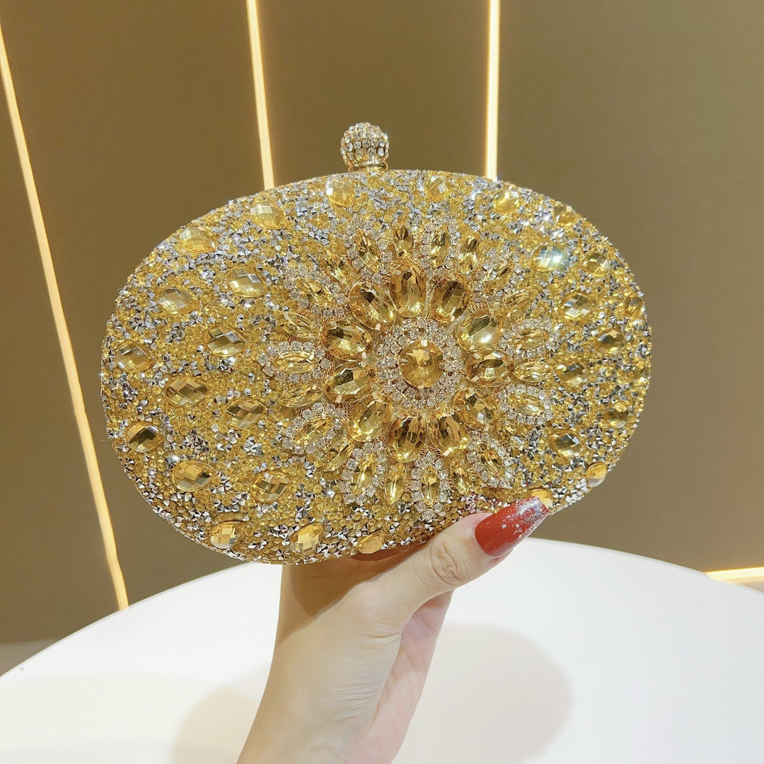 Luxury Rhinestone Oval Evening Clutch with Crystal Floral Embellishment