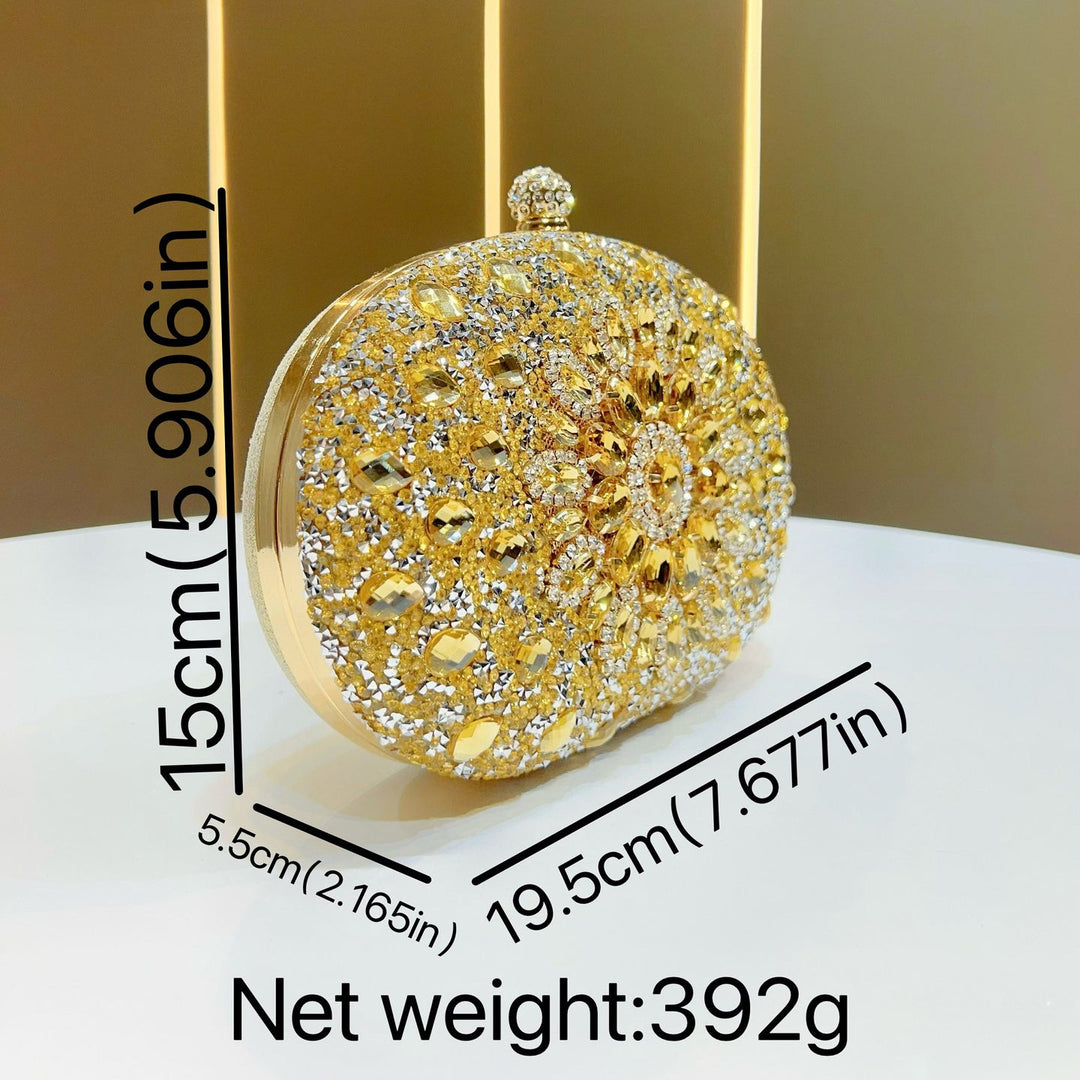 Luxury Rhinestone Oval Evening Clutch with Crystal Floral Embellishment