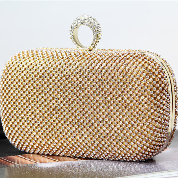 Rhinestone Crystal Evening Clutch Hard Shell Party Purse with Ring Clasp