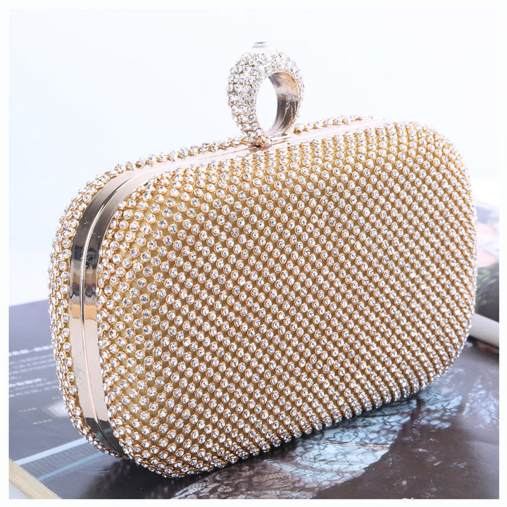 Rhinestone Crystal Evening Clutch Hard Shell Party Purse with Ring Clasp