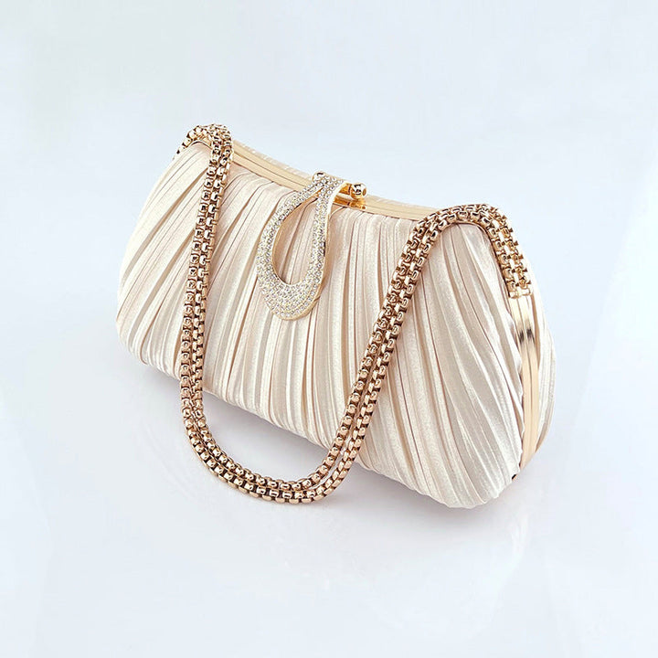 Vintage Ruched Party Handbag Rhinestone Clasp Prom Purse