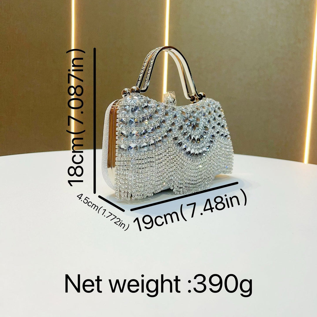 Luxury Rhinestone Tassel Evening Clutch with Metal Top Handle