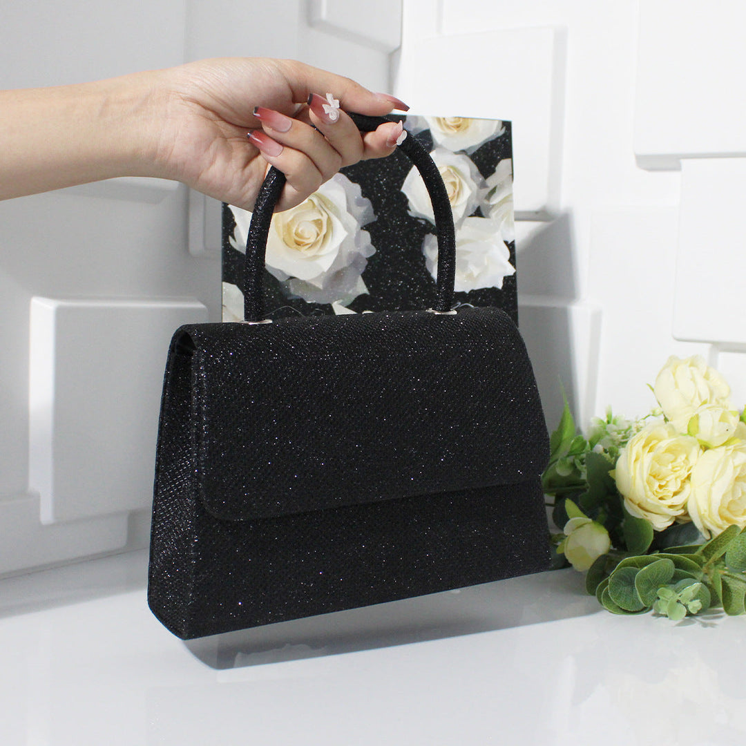 Glitter Top Handle Evening Bag Structured Flap Purse