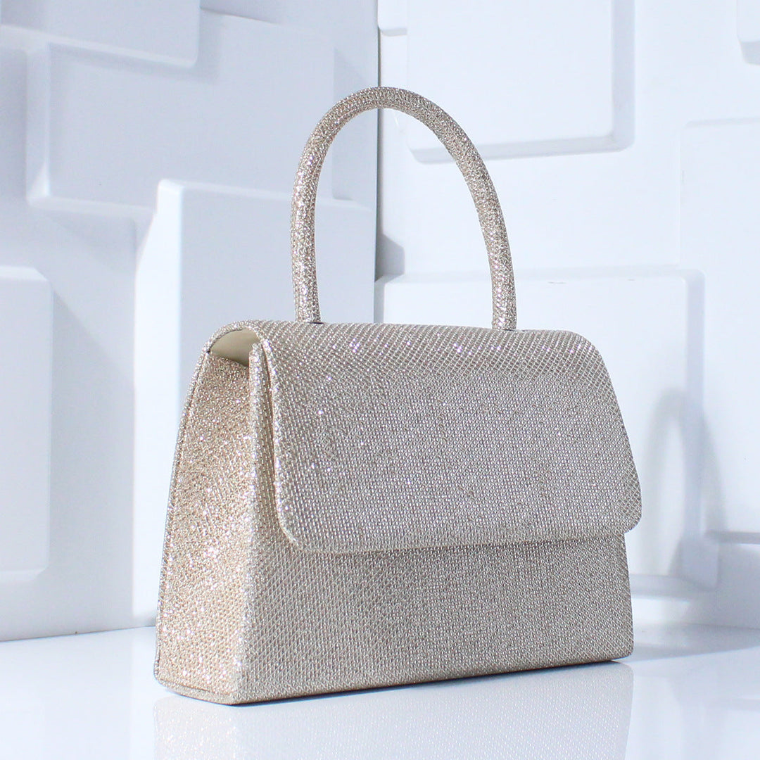 Glitter Top Handle Evening Bag Structured Flap Purse