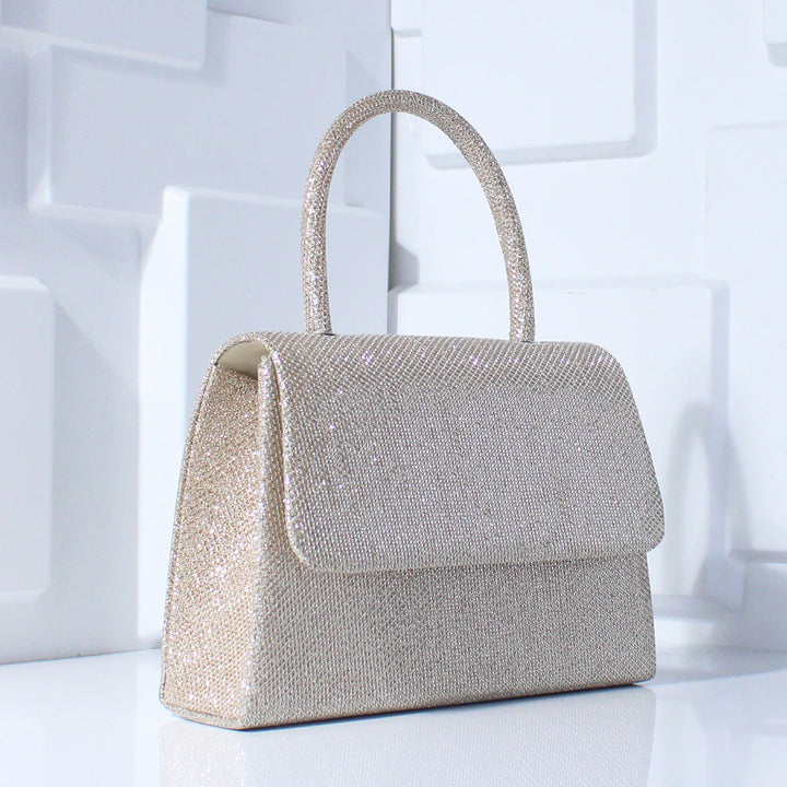 Glitter Top Handle Evening Bag Structured Flap Purse