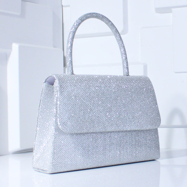Glitter Top Handle Evening Bag Structured Flap Purse