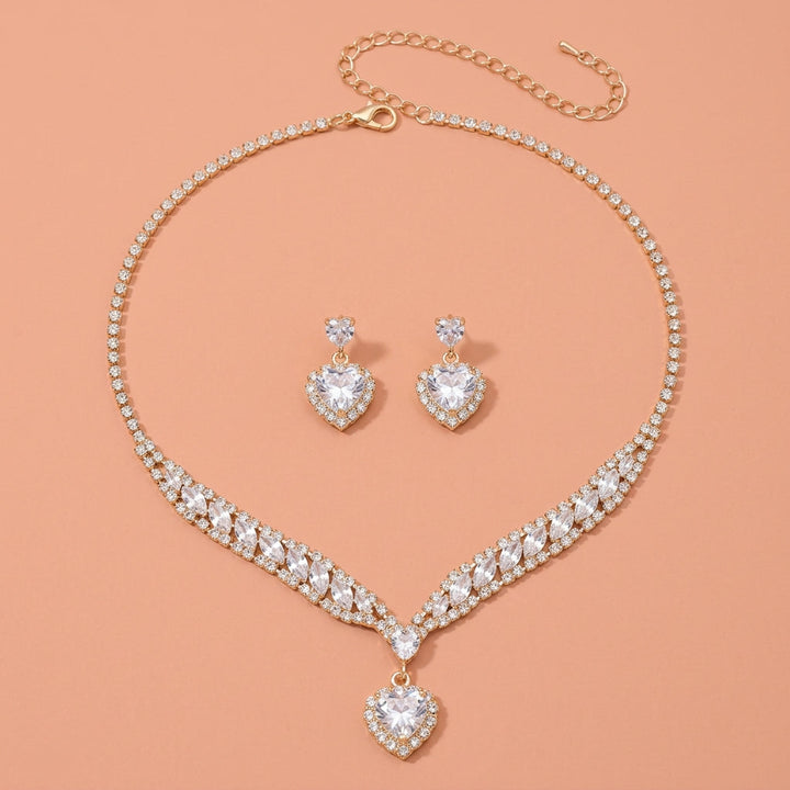 Silver Heart Clear Rhinestone Necklace Earrings Jewelry Set For Wedding/Formal/Evening Party