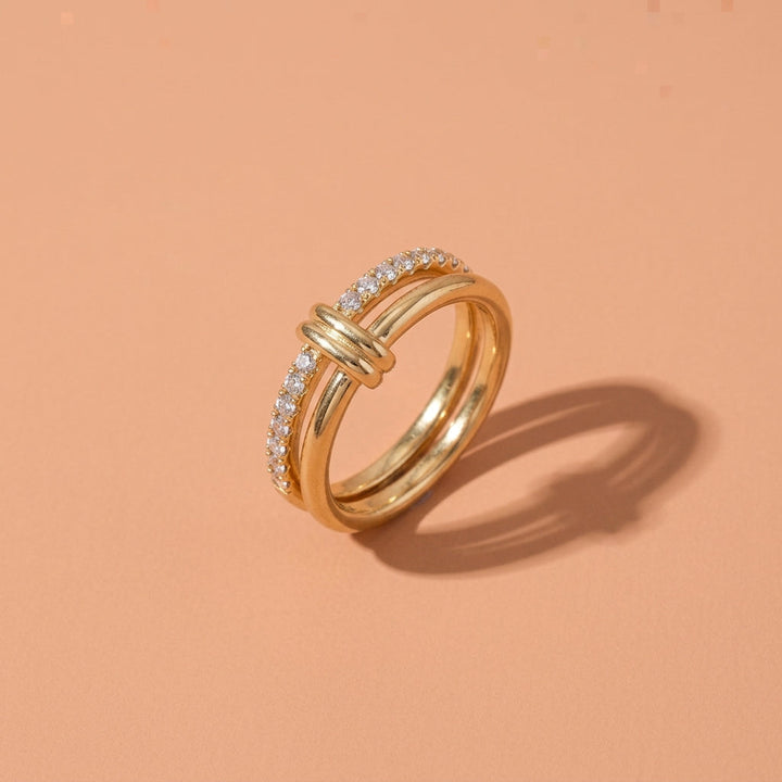 Interlocked Double Band Ring With Pave Rhinestone For Wedding Evening Party