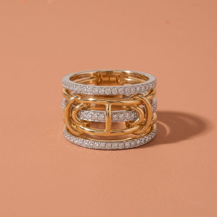 Multi Layer Interlocked Chain Link Rhinestone Statement Ring For Wedding Evening Party