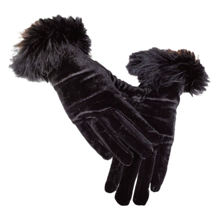 Short Velvet Feather Gloves for Evening Costume Party