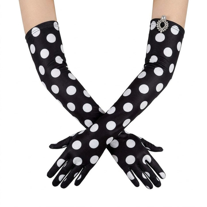 Long Polka Dot Stretch Gloves 55cm Retro French Style for Party and Costume