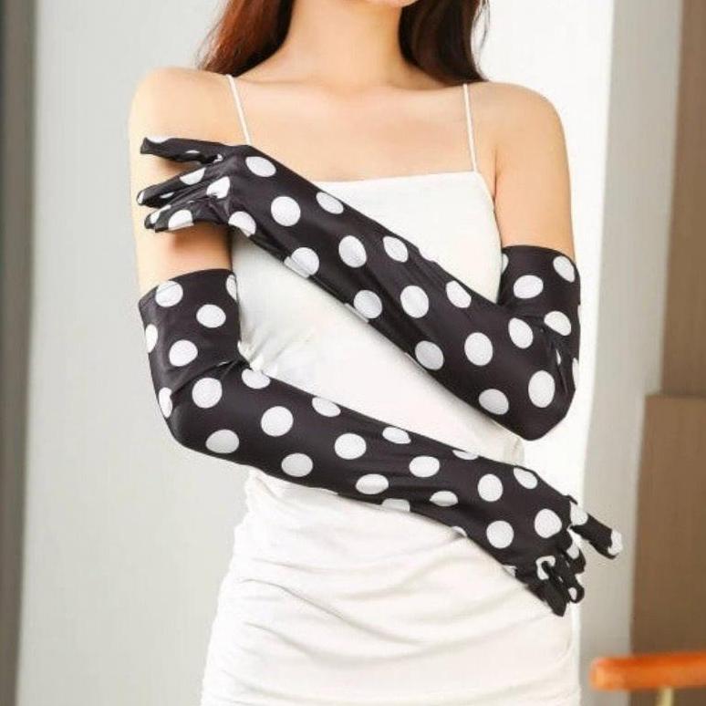 Long Polka Dot Stretch Gloves 55cm Retro French Style for Party and Costume