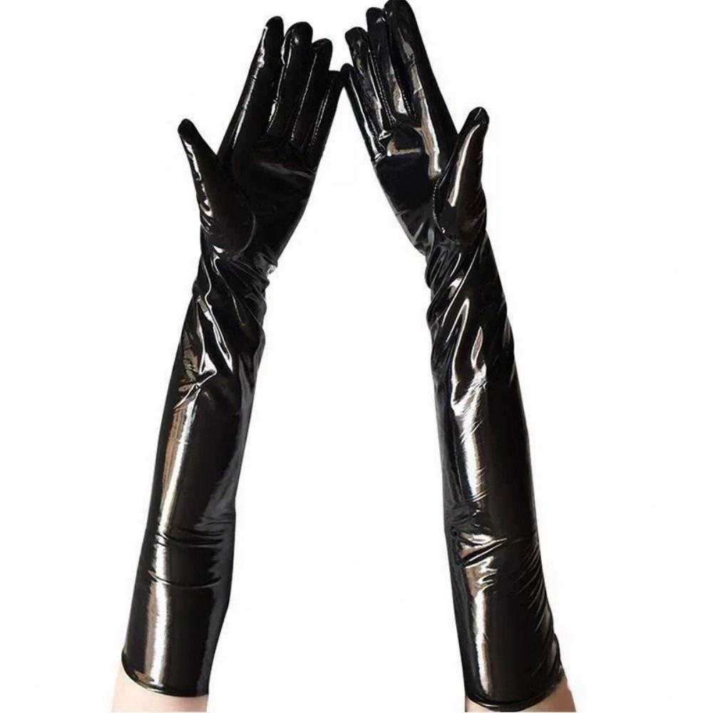 Long Shiny Patent Leather Gloves, Latex Look for Cosplay and Pole Dance Performance