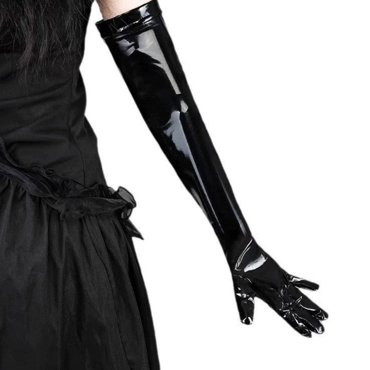 Long Shiny Patent Leather Gloves, Latex Look for Cosplay and Pole Dance Performance