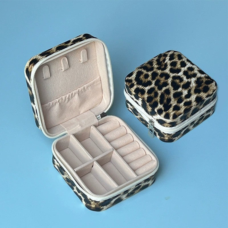 Leopard Print Jewelry Boxes Women Small Portable Storage Case