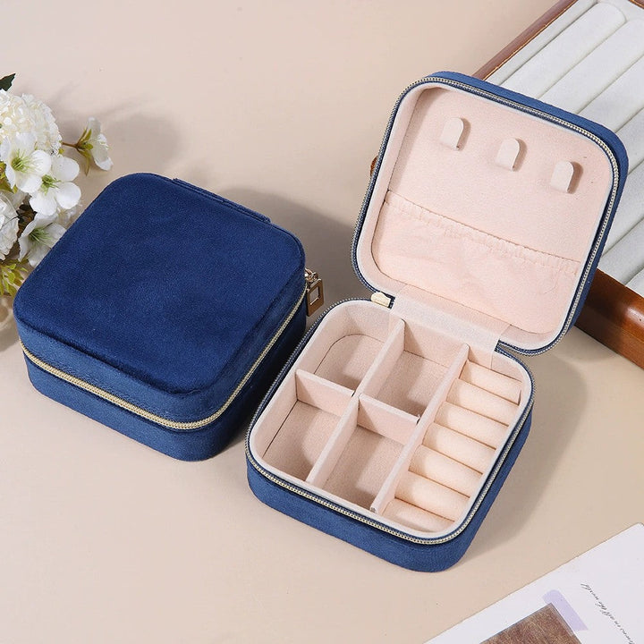 Velvet Jewelry Boxes Portable Zipper Travel Jewelry Storage Case