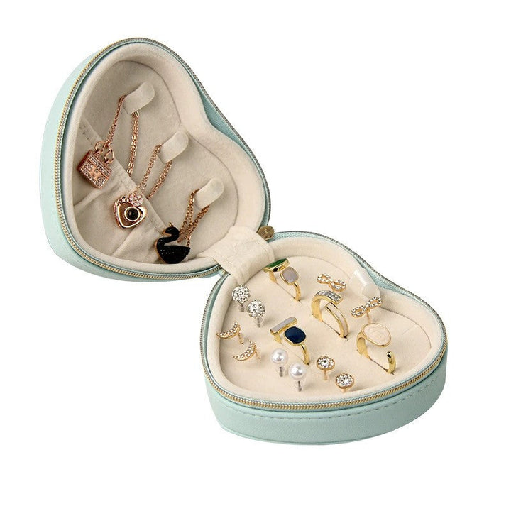 Heart Shaped Jewelry Boxes PU Zipper Travel Jewelry Storage Case