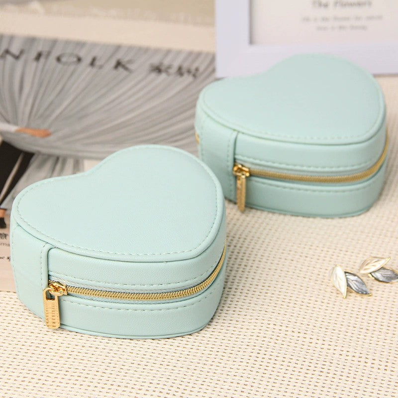 Heart Shaped Jewelry Boxes PU Zipper Travel Jewelry Storage Case