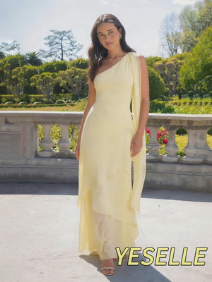 One Shoulder Chiffon Pleated Long Bridesmaid Dresses